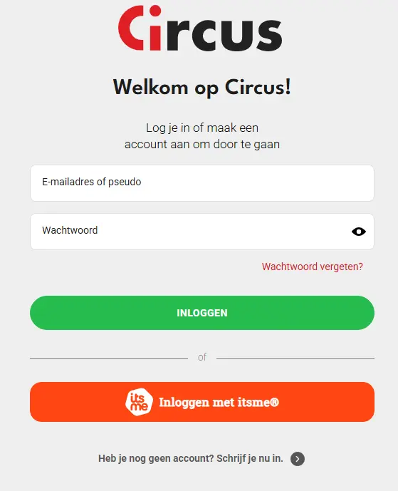 Inloggen bij CIRCUS BE
